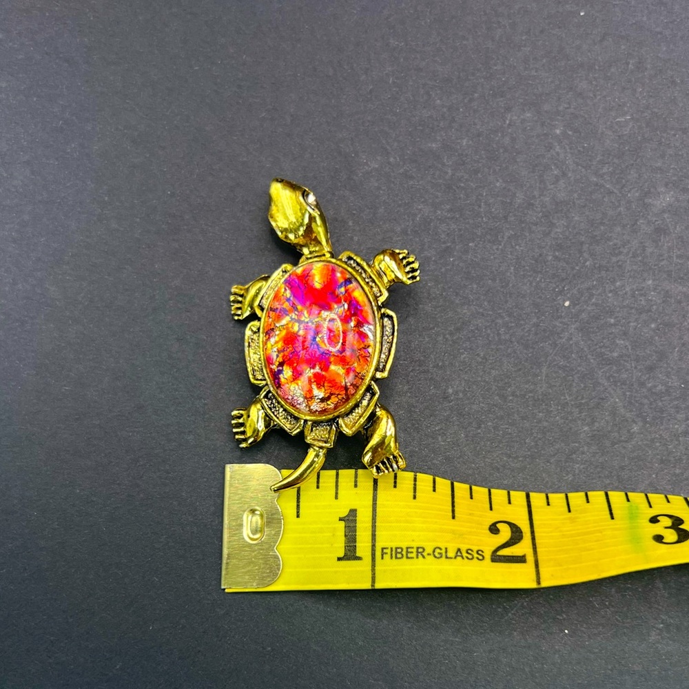 Vintage Turtle Gold Pink Red Turtle Brooch Pin - Picture 6 of 7